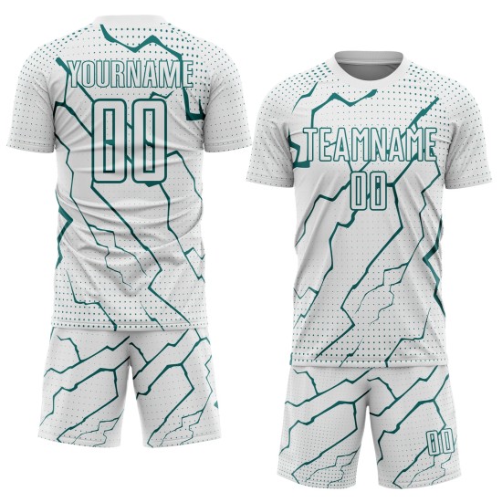Sublimation Sports Uniform Jersey White Custom Soccer Lightning Teal Sublimation Sports Uniform Jersey White Custom Soccer Lightning Teal
