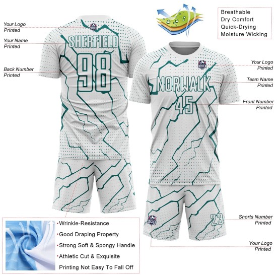 Sublimation Sports Uniform Jersey White Custom Soccer Lightning Teal Sublimation Sports Uniform Jersey White Custom Soccer Lightning Teal