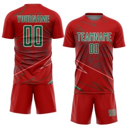 Red Sublimation Soccer Green-White Sports Jersey Lines Uniform Custom Kelly Red Sublimation Soccer Green-White Sports Jersey Lines Uniform Custom Kelly