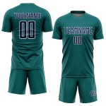 Custom Geometric Teal Jersey Navy-White Soccer Sports Shape Sublimation Uniform