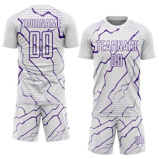 Uniform Sublimation White Purple Custom Sports Soccer Jersey Lightning
