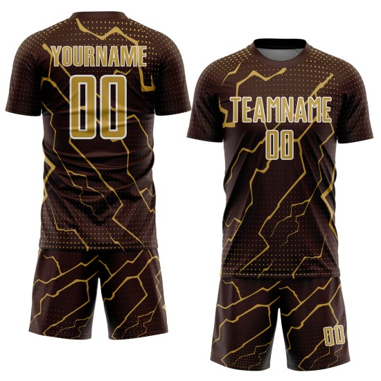 Uniform Sublimation Lightning Jersey Sports Custom Gold-White Soccer Brown Old Uniform Sublimation Lightning Jersey Sports Custom Gold-White Soccer Brown Old