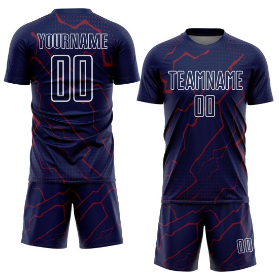 Sports Crimson-White Lightning Navy Uniform Sublimation Soccer Custom Jersey Sports Crimson-White Lightning Navy Uniform Sublimation Soccer Custom Jersey